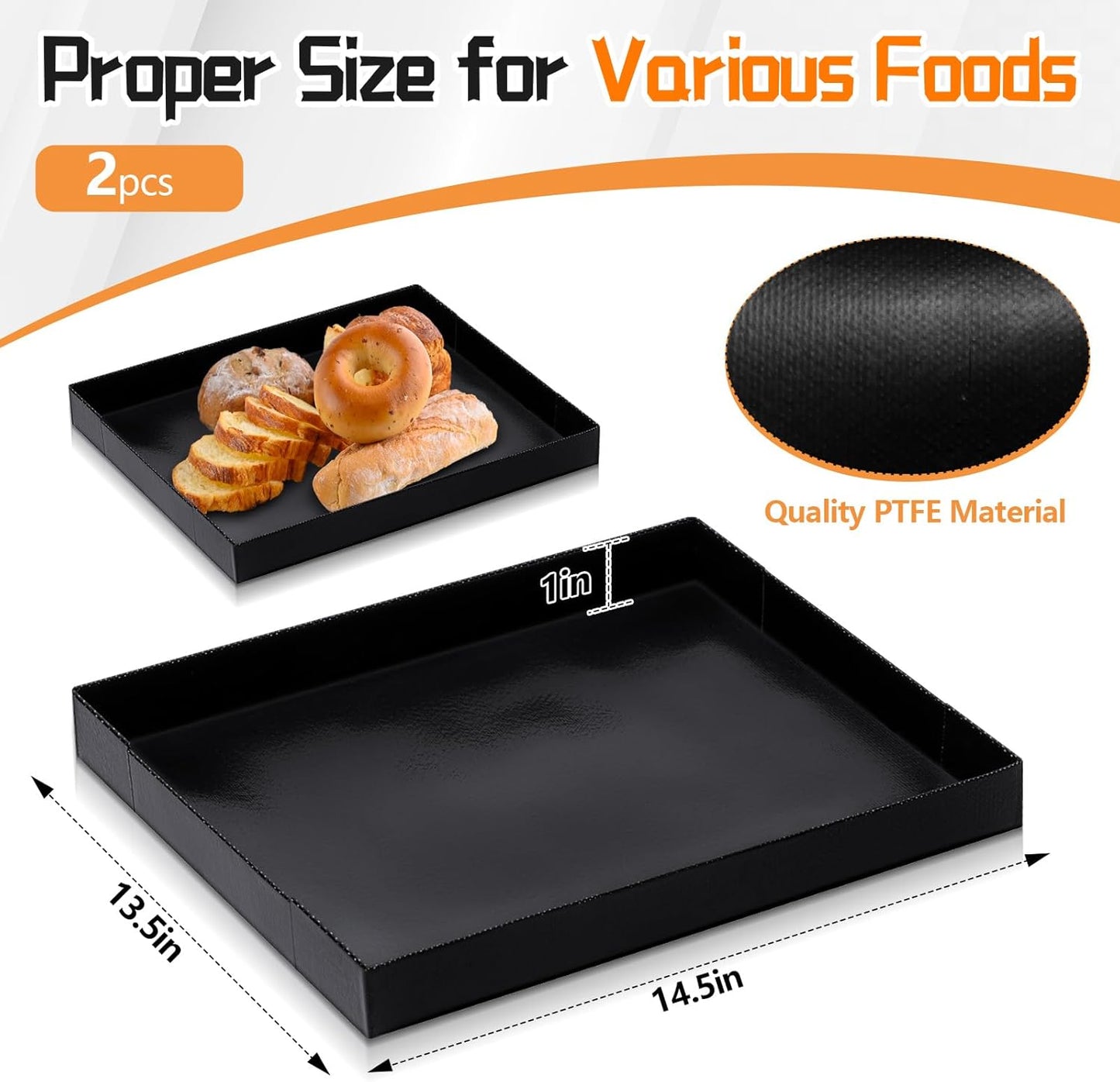 Teenyyou Non-Stick Oven Basket Set - 14.5'' x 13.5'' PTFE Cooking Trays for Chips, Chicken Wings & More