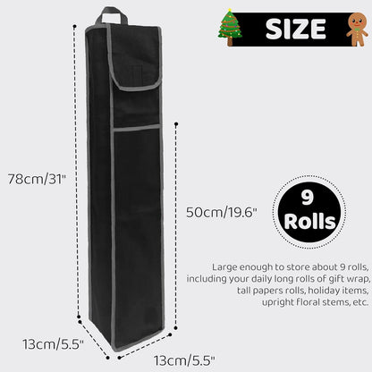 OUTTDID Wrapping Paper Storage Bag - Gift Organizer for 9 Standard Rolls | Black with Pocket for Crafts