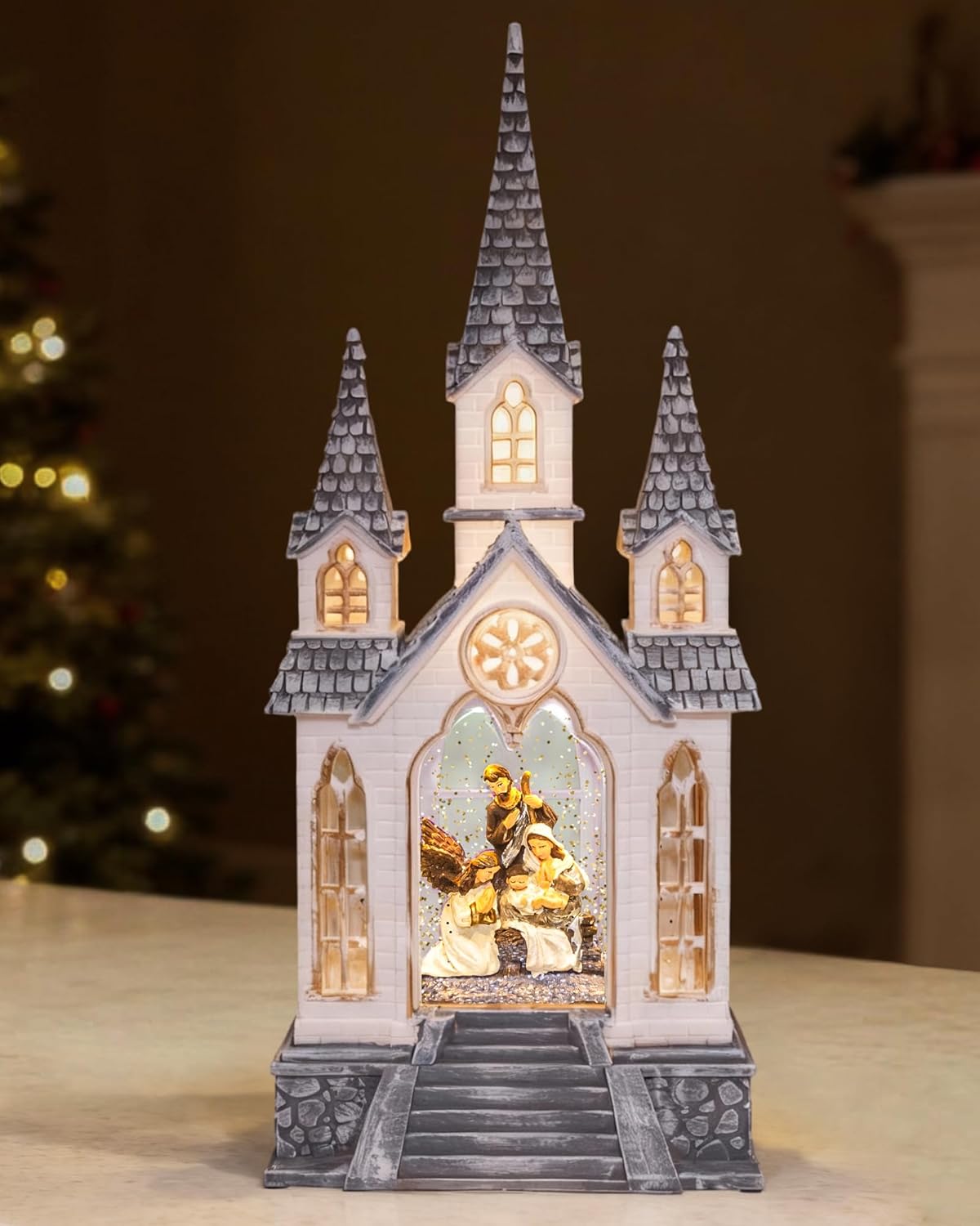 Regine Switzerland Large Christmas Nativity Snow Globe - Light-Up with Music, 9.84" | 6-Hour Timer & Dual Power