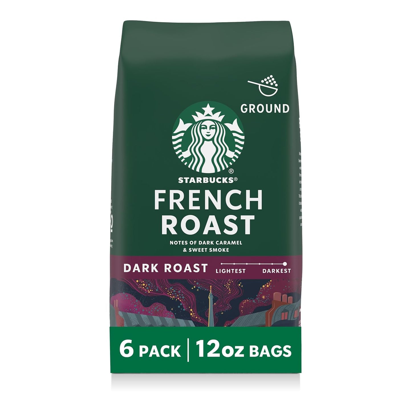 Starbucks Ground Coffee - Dark Roast French Roast for Hot or Iced Coffee | Six 12 oz Bags