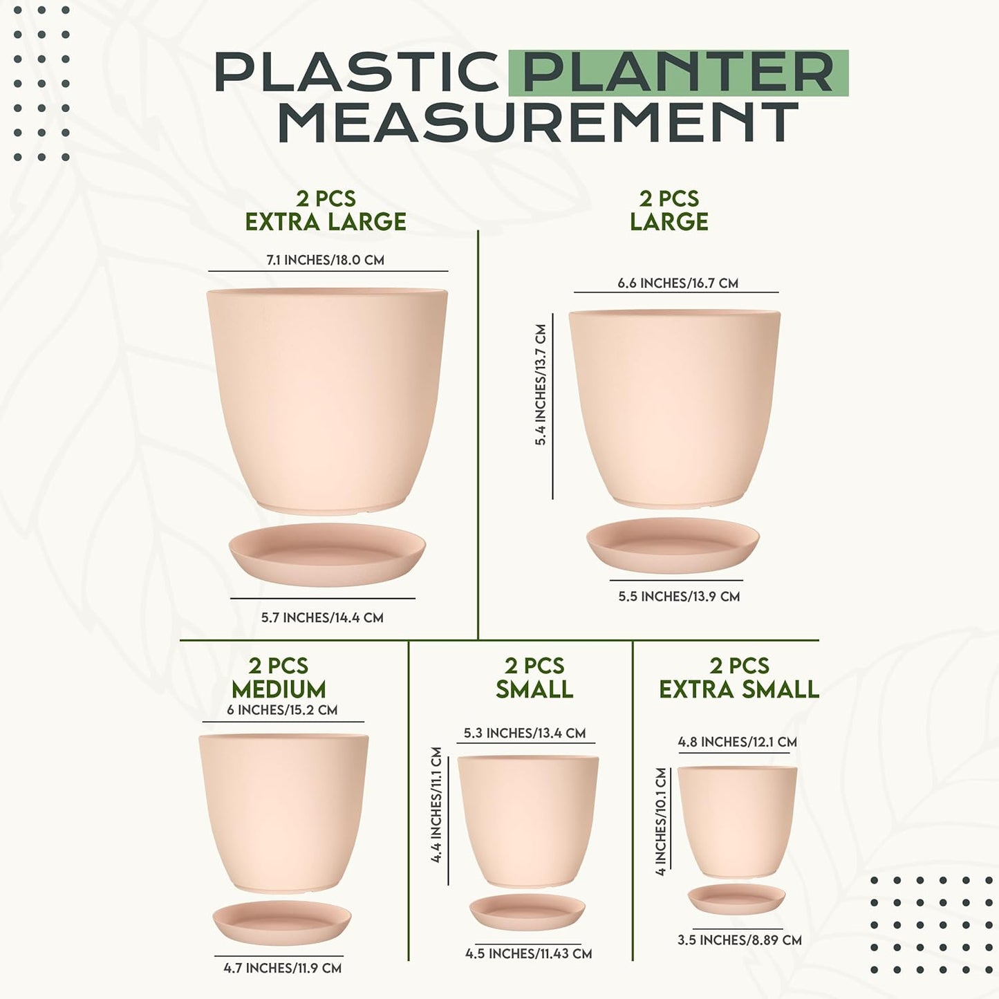 Utopia Home - Indoor Plant Pots with Drainage - 7 to 4.8 Inches Plastic Planters for Cactus & Succulents (Pink, Set of 10)