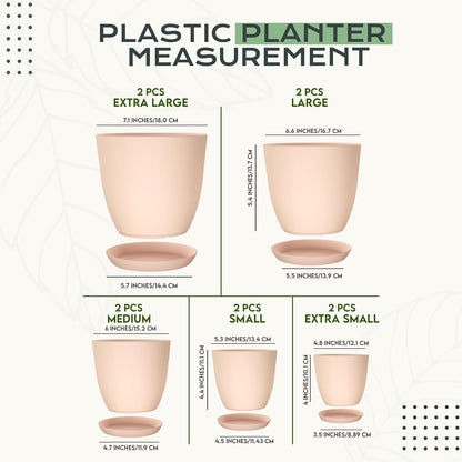 Utopia Home - Indoor Plant Pots with Drainage - 7 to 4.8 Inches Plastic Planters for Cactus & Succulents (Pink, Set of 10)