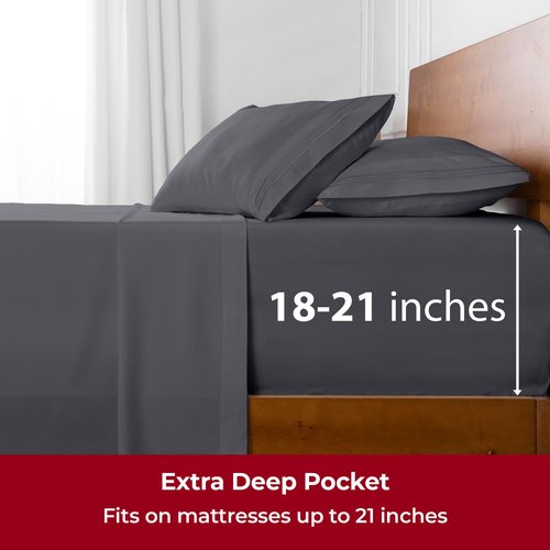 Mellanni Extra Deep Twin Sheets - 3 PC Iconic Collection Bedding - Hotel Luxury, Ultra Soft, Cooling Bed Sheets - Wrinkle, Fade, Stain Resistant (Twin, Gray)
