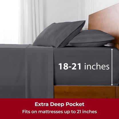 Mellanni Extra Deep Twin Sheets - 3 PC Iconic Collection Bedding - Hotel Luxury, Ultra Soft, Cooling Bed Sheets - Wrinkle, Fade, Stain Resistant (Twin, Gray)