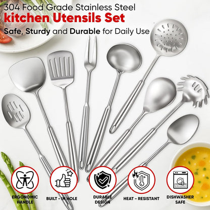 Newness 9-Piece Stainless Steel Cooking Utensils Set | Durable Kitchen Tools, Dishwasher Safe