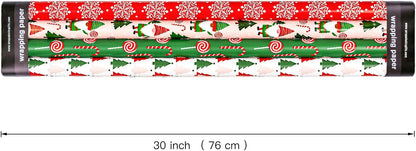 Wrapaholic Christmas Wrapping Paper Roll - Jumbo 30 Inch Gnome Elf Holiday Design | 4 Rolls, 120 Inch Each