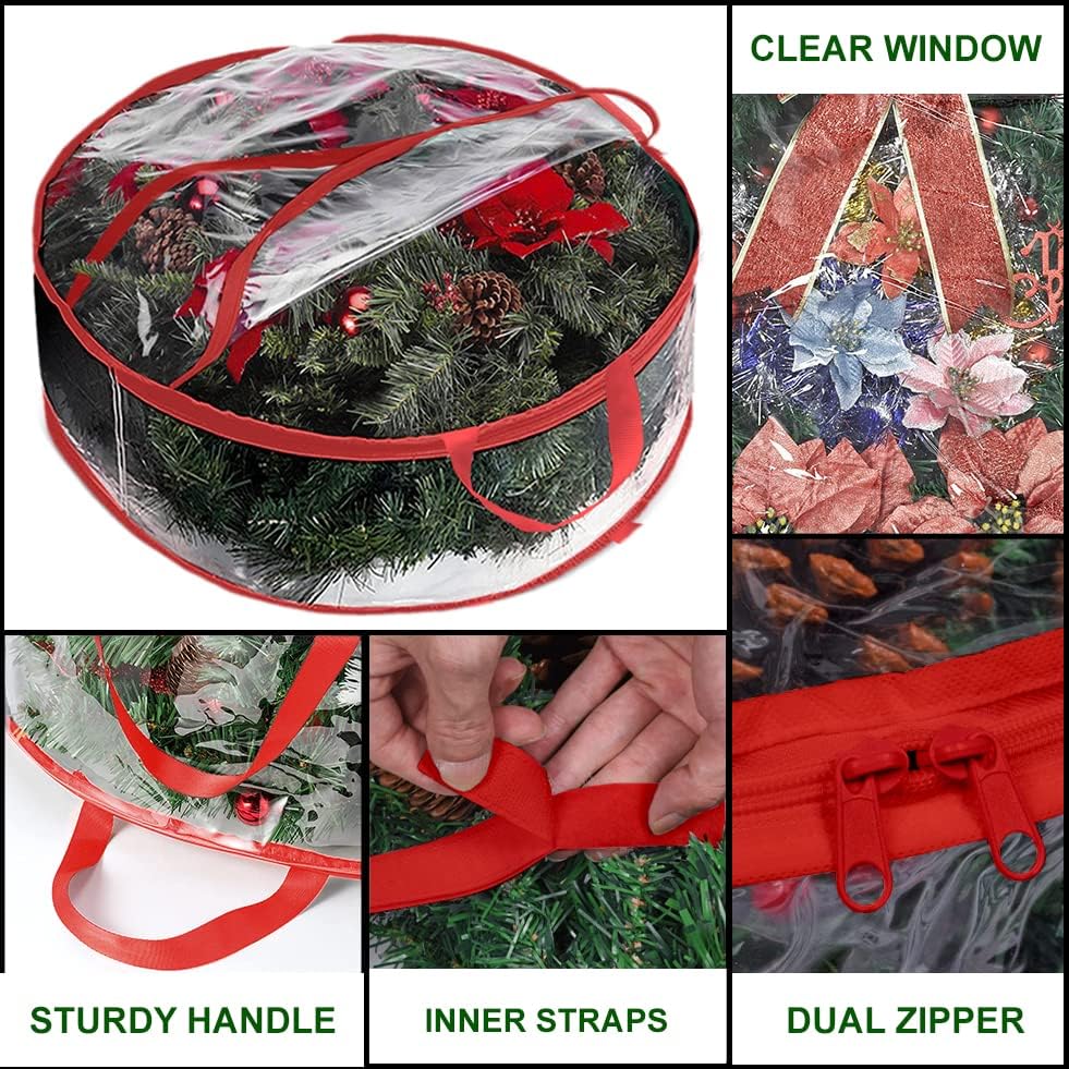 ProPik Christmas Wreath Storage Bag - 30" Waterproof Clear PVC Container | 2-Pack Holiday Wreath Holder