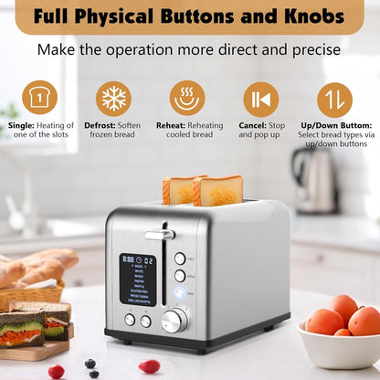 Skiennix 2-Slice Bagel Toaster - Stainless Steel with LED Timer & 6 Browning Levels, 825W