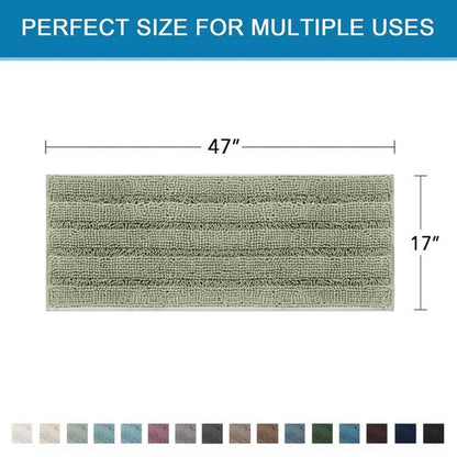 H.VERSAILTEX Bath Mats for Bathroom Non Slip Thick Chenille Striped Bath Rug Absorbent Fluffy Soft Shaggy Rugs Washable Dry Fast Plush Mats for Indoor, Bath Room, Tub - 24" x 36", Eucalyptus Green