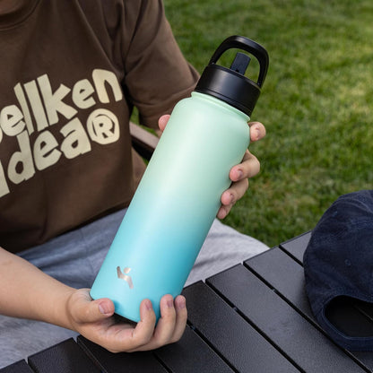 Skiennix Insulated Water Bottle - 24oz Stainless Steel Sport Bottle with 3 Lids | Mint Color