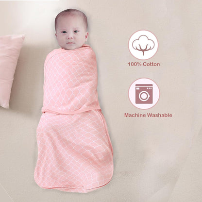 Skiennix Baby Sleep Sack Swaddle - 3-Way Adjustable Wearable Blanket for 0-6 Months | 100% Cotton, Pink