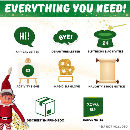 XOXO Parents Elf Kit 24 Days of Christmas 2024 - Includes 24 Days of Christmas Elf Accessories, Elf Props and Activities, Magic Gloves, Elf Notes for a Magical Christmas