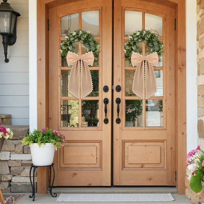 Skiennix Scalloped Wreath Sash - Ruffle Ribbon Bow for Front Door & Yard Decor | Burlap, 2 Pcs