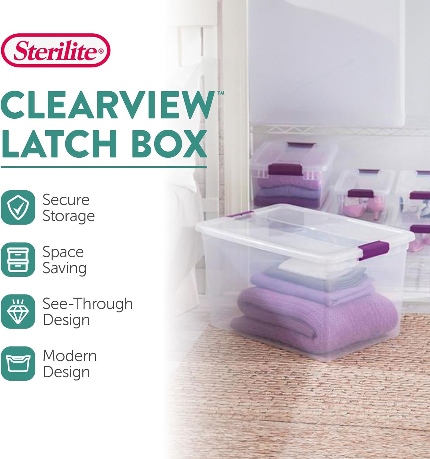 Sterilite 66 Quart ClearView Latch Box - Stackable Organizer Bins for Home Storage | 6 Pack