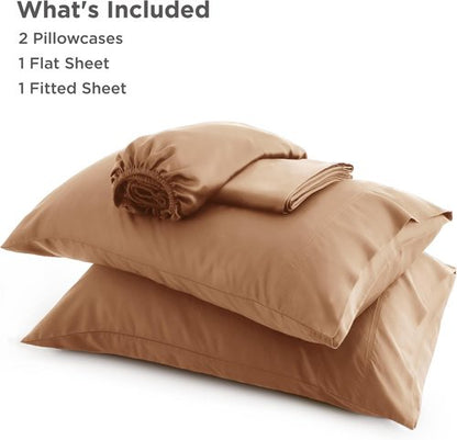Bedsure Cooling Bed Sheets - Rayon from Bamboo, Breathable & Soft | Full Size, Deep Pocket Up to 16 Inches, Khaki