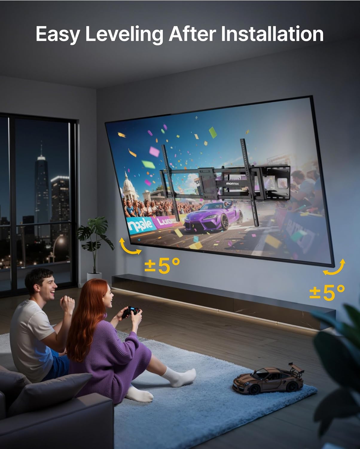 monTEK Heavy Duty XXL Full Motion TV Wall Mount - Fits 60-120 Inch TVs, Holds 265 lbs, Swivel & Tilt