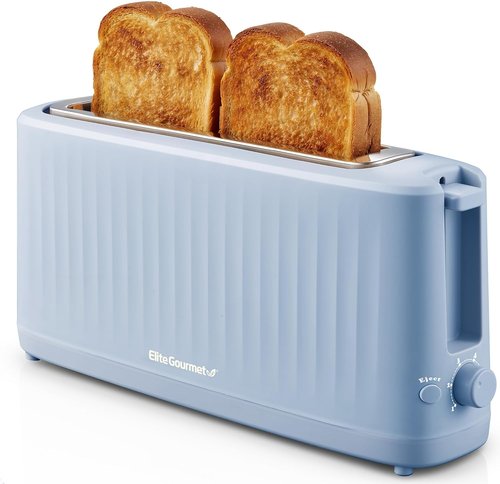 Elite Gourmet SLIMTOAST™ 2-Slice Long Slot Toaster - Cool-Touch Body, 6 Settings, Ocean Blue