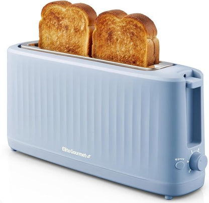 Elite Gourmet SLIMTOAST™ 2-Slice Long Slot Toaster - Cool-Touch Body, 6 Settings, Ocean Blue