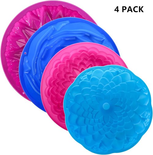 DEAYOU Silicone Cake Molds - 4 Pack Flower Shape Non-Stick Baking Trays for Brownies & Tarts