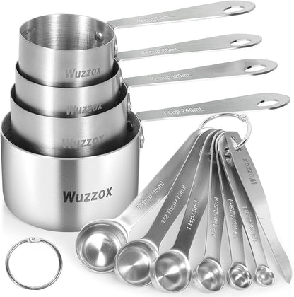 Stainless Steel Measuring Cups & Spoons Set - 11 Stackable Kitchen Gadgets for Cooking & Baking