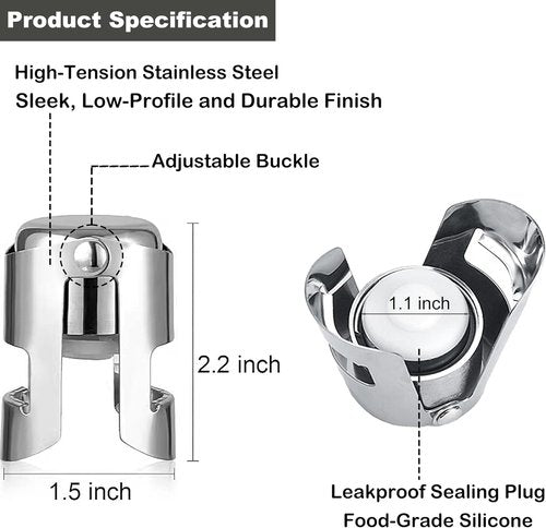2 Pcs Champagne Stoppers – Premium Stainless Steel Clamping Sparkling Wine Saver – Leak-Proof, Airtight Sealer Keeps Fizz for Days – Fits Prosecco,Cava,Crémant & Sparkling Cider