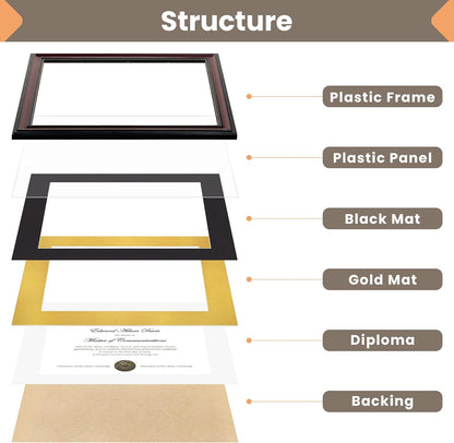 Upsimples Diploma Frame - Classic Wood Grain with Gold Beading | 8.5 x 11 with Mat or 11 x 14 Without Mat - Perfect Graduation Gift