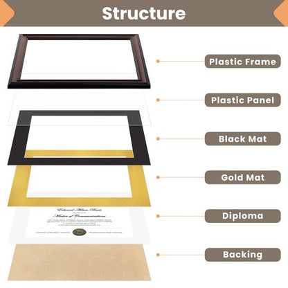 upsimples Diploma Frame 8.5 x 11 with Mat, Certificate Degree Document Frame, Displays Diploma Frame 11x14 without Mat, Classic Wood Grain with Gold Beading, Includes Black & Gold Mats, 1 Pack