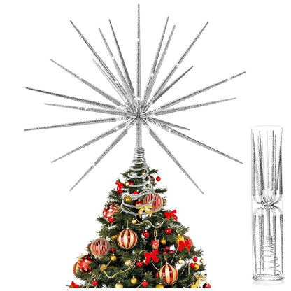 Silver Christmas Tree Topper 13.7 Inch – Exploding Star Burst, Two-Piece Base
