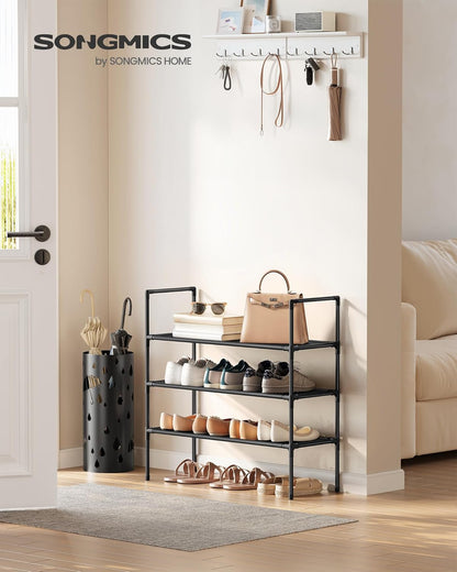 SONGMICS 3-Tier Shoe Rack - Slim Space-Saving Storage for Hallway Closet - Metal Frame, Black