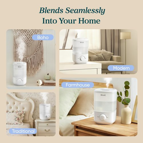 LEVOIT Top Fill Humidifiers for Bedroom, 2.5L Tank for Large Room, Easy to Fill & Clean, 28dB Quiet Cool Mist Air Humidifier for Home Baby Nursery & Plants, Auto Shut-off for Safety, 25H