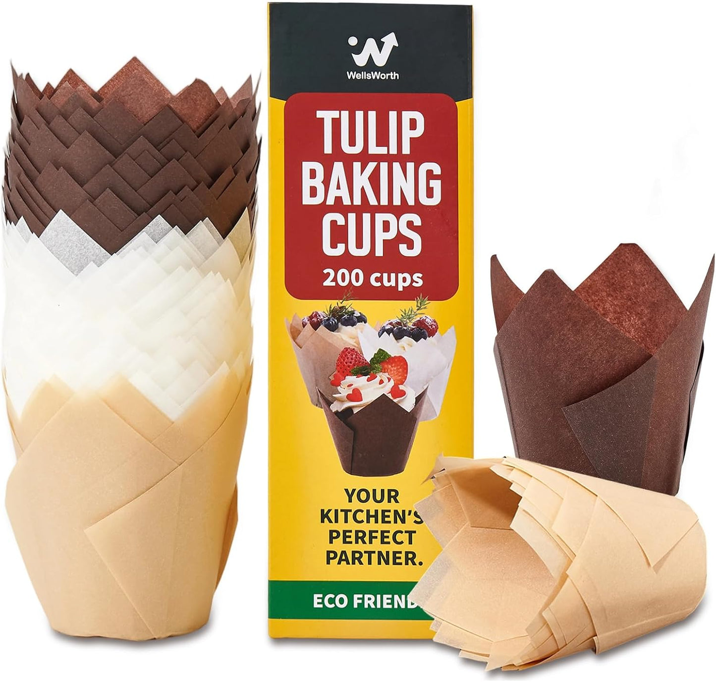 Skiennix Tulip Cupcake Liners - 200PCS Unbleached Food Grade Greaseproof Muffin Wrappers for Baking
