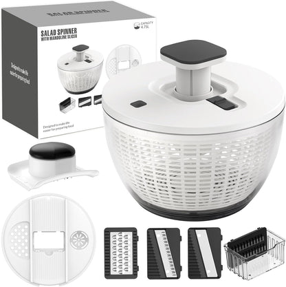 Salad Spinner by [Brand Name] - Large 5 Quart Lettuce Washer with 4 Blades & One-Handed Easy Press - Grey