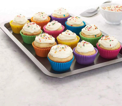 Skiennix Reusable Silicone Cupcake Liners - Non-Stick Baking Molds - Set of 12 Colorful Kitchen Accessories