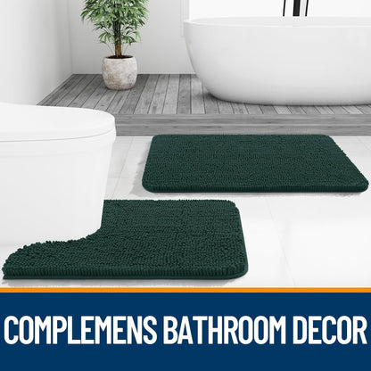 OLANLY Bathroom Runner Rugs - Soft Absorbent Chenille with Rubber Backing | 47x24 Inches, Blackish Green