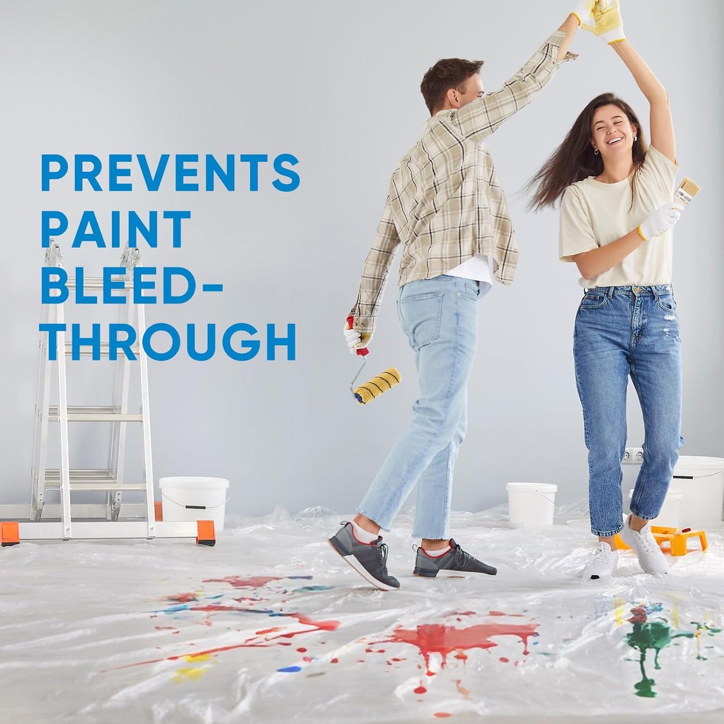 TICONN 12 x 9 Ft Waterproof Plastic Drop Cloth - Heavy-Duty Painters Sheeting for Floor & Furniture Protection (6PK, 1.2Mil)