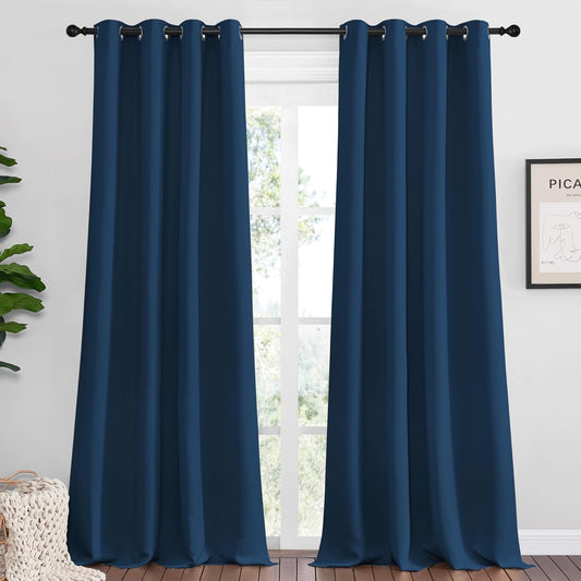 NICETOWN Moroccan Blue Blackout Curtains - 90" Long, Sound Reducing & Heat Blocking | 55" Wide, 2 Panels