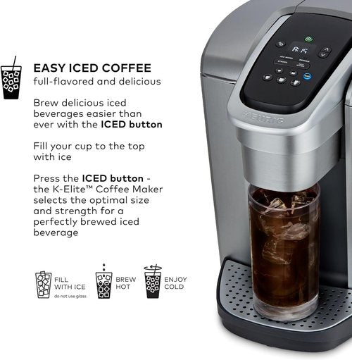 Keurig K-Elite Coffee Maker - Programmable Single Serve with Strength Control & Iced Coffee Capability | Brushed Silver, 8-12oz