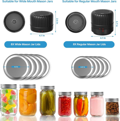 Skiennix Electric Mason Jar Vacuum Sealer Kit - Food Saver for Wide & Regular Mouth Jars | Includes 10 Lids