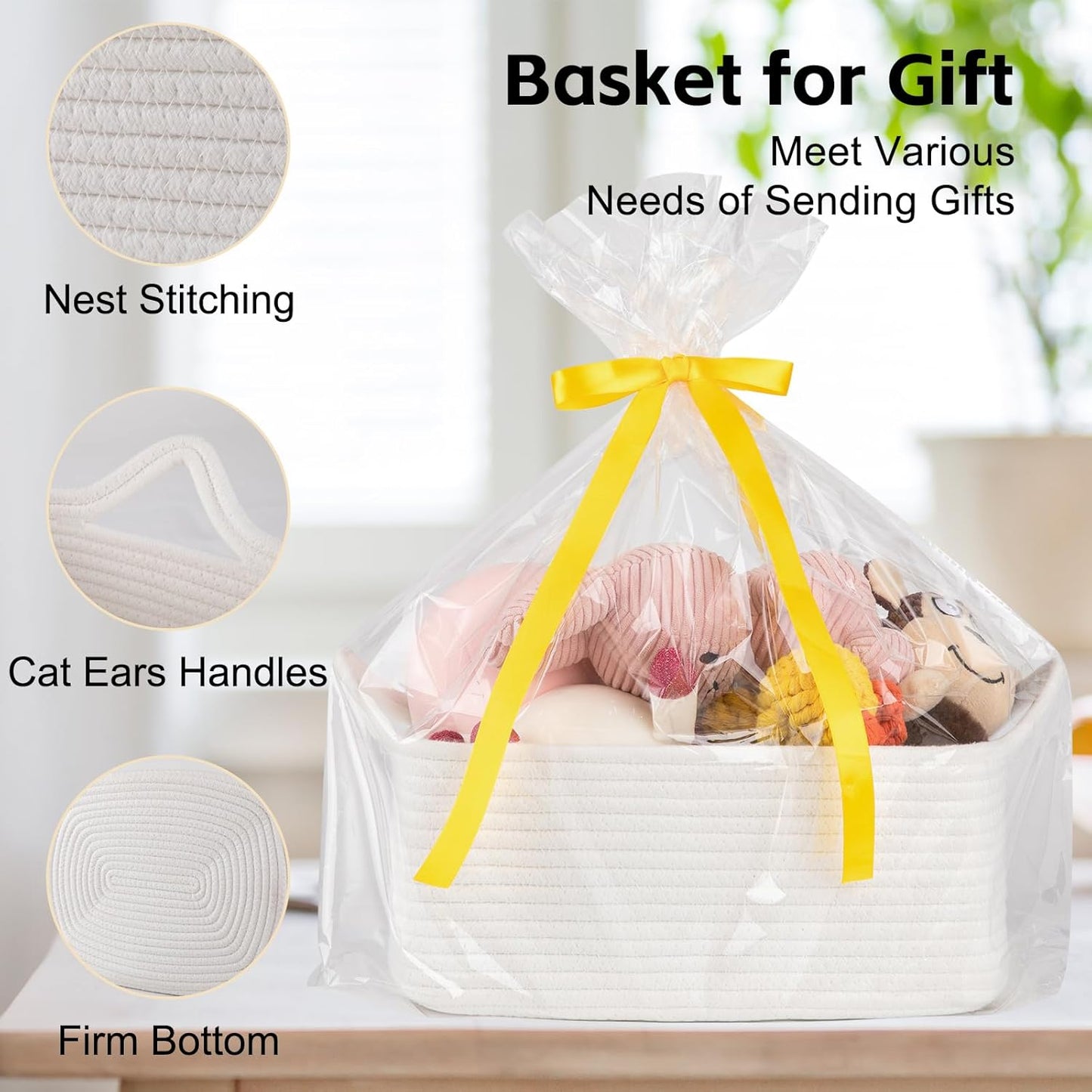 OIAHOMY Woven Basket - Versatile Storage Solution with Gift Bags & Ribbons | White Nursery Organizer