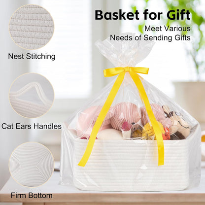 OIAHOMY Woven Basket - Versatile Storage Solution with Gift Bags & Ribbons | White Nursery Organizer