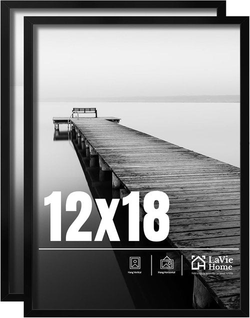 LaVie Home 12x18 Picture Frame - Classic Black Photo Frame with HD Plexiglass | 2-Pack for Vertical/Horizontal Display