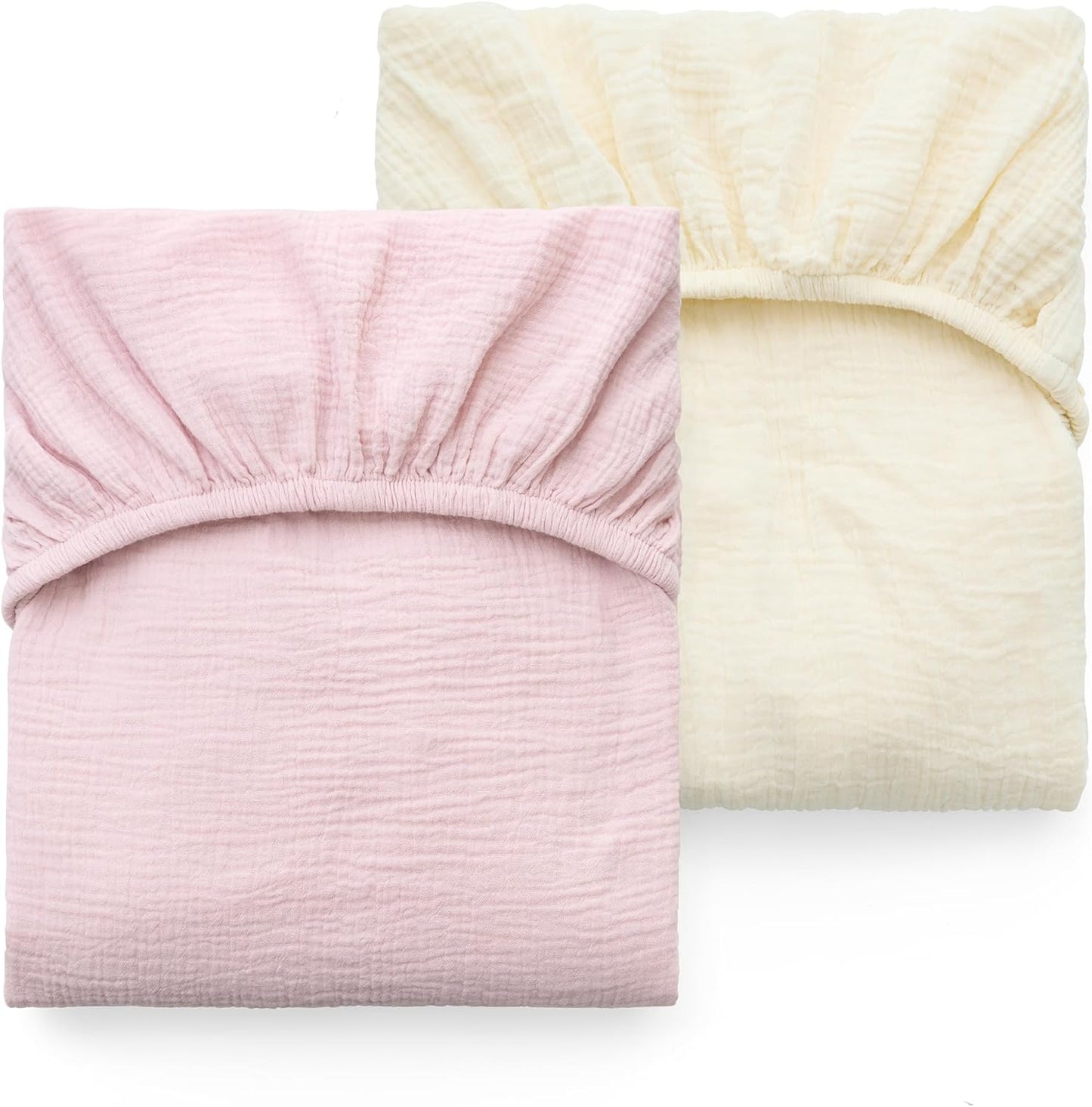 Momcozy Fitted Crib Sheets - Soft Breathable Natural Cotton, 2 Pack, 52"x28", Beige & Blush