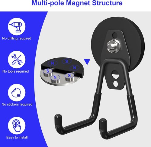 Heavy Duty Magnetic Utility Hooks by [Brand Name] - Anti-Slip Coating for Garage & Garden Tools | 3PCS, 2.59'' Black