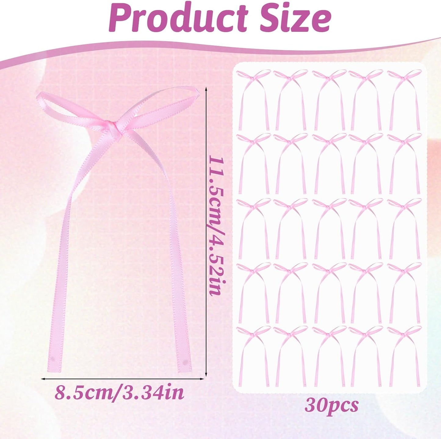 Skiennix 30Pcs Bow Cake Toppers - Pink Bowknot Decorations for Birthday & Wedding Parties