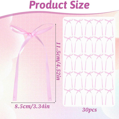 Skiennix 30Pcs Bow Cake Toppers - Pink Bowknot Decorations for Birthday & Wedding Parties