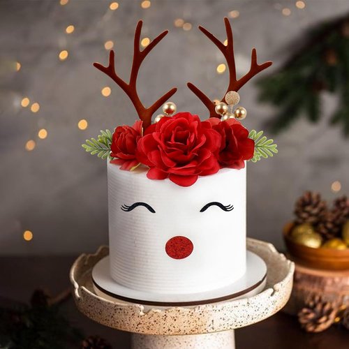Ercadio Christmas Cupcake Toppers - 10 PCS Deer Antlers & Green Leaves for Holiday Parties