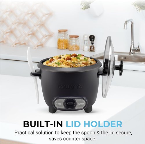 Courant Rice Cooker - 8-Cup Capacity, Removable Non-Stick Bowl, One-Touch Operation, Black