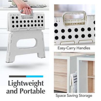 Handy Laundry Folding Lightweight Step Stool - Sturdy Enough to Support Adults and Safe Enough for Kids - Opens Easy with One Flip - Great for Kitchen, Bathroom or Bedroom (White - 9 Inch)