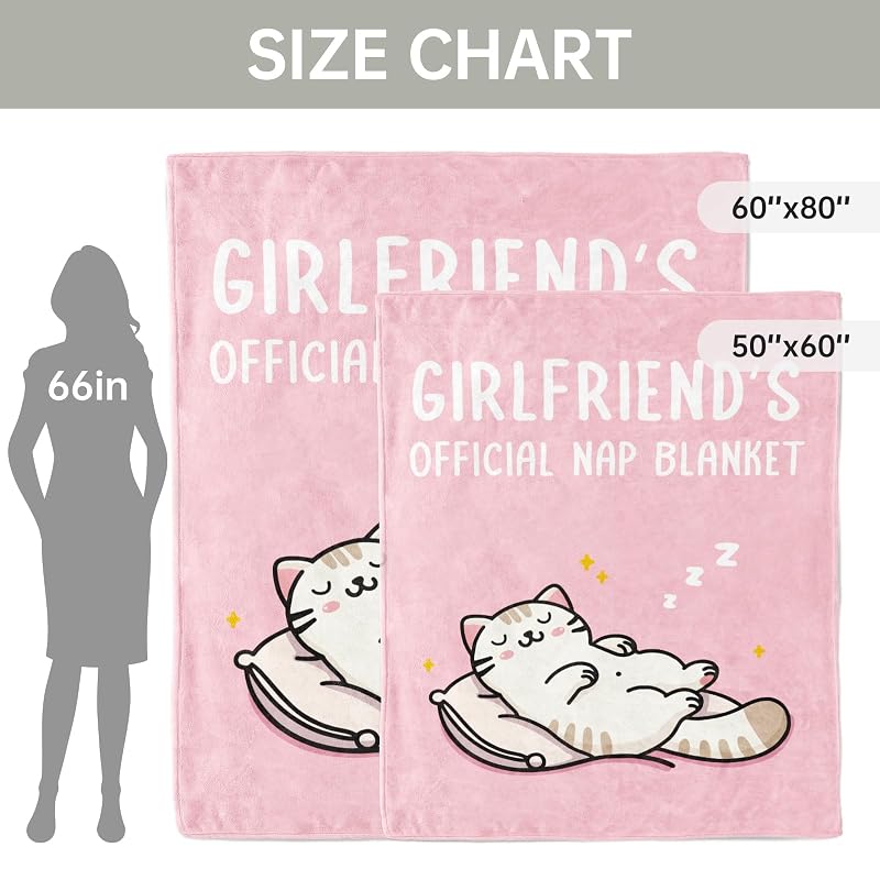 Girlfriend Gift Blanket - 80x60 in Pink Nap Cartoon Cats Cozy Throw