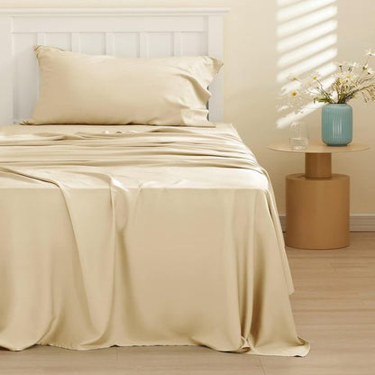 Bedsure Cooling Twin Sheets - Breathable Rayon from Bamboo, Deep Pocket Up to 16 Inches, Soft & Silky Alabaster Gleam